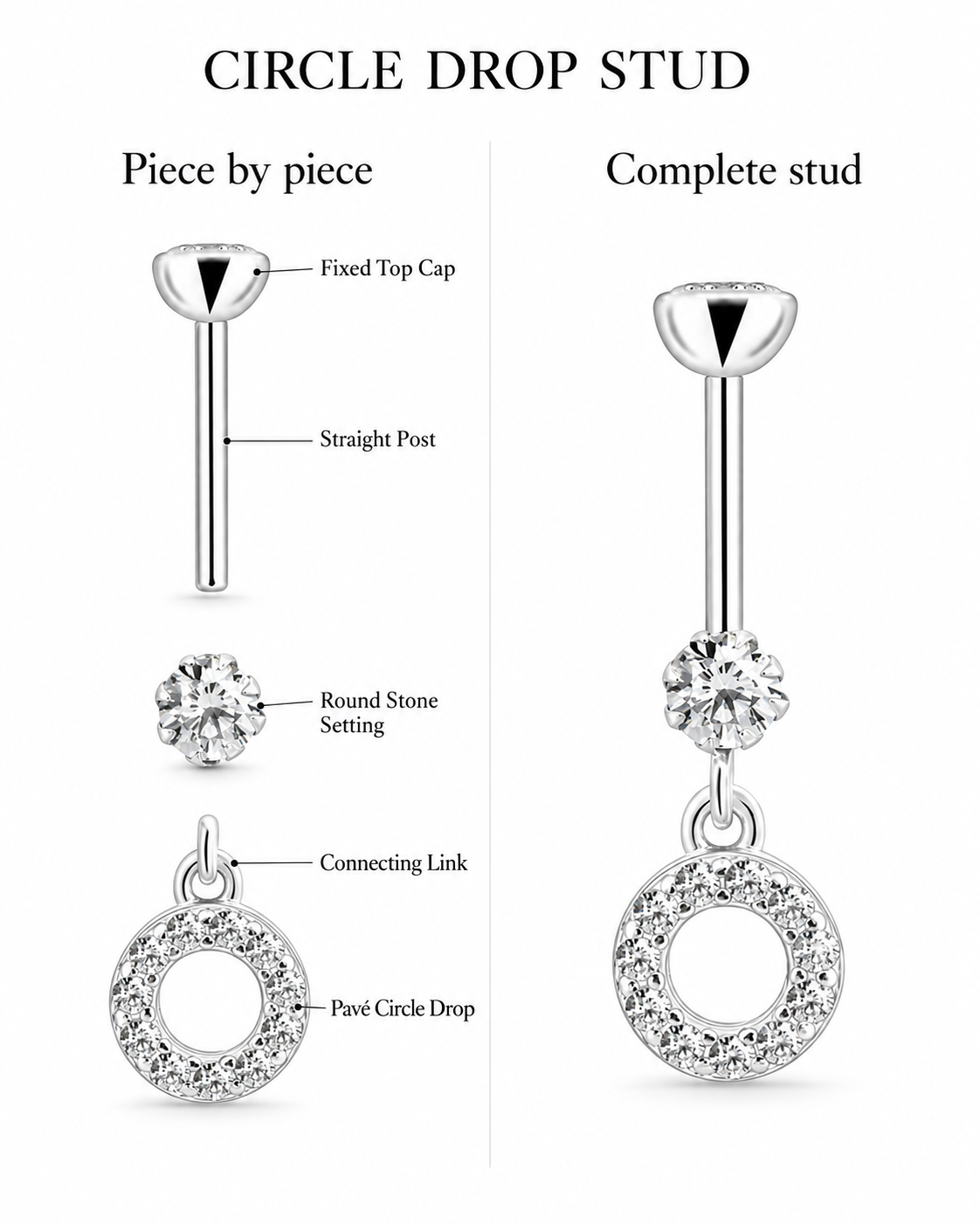 Mini Circle Cubic Zirconia Helix Hanging Earring - Image 2